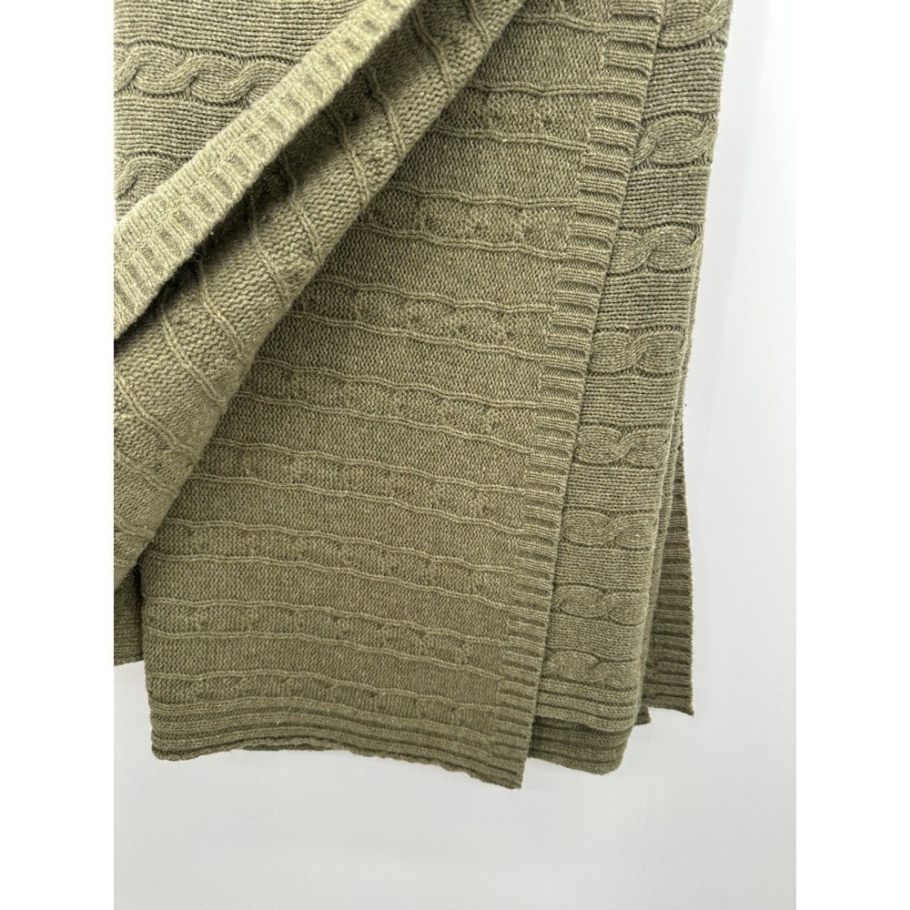 Pottery Barn Olive Green 100% Lambswool Cable Knit Throw Blanket 62x65 - Picture 2 of 5
